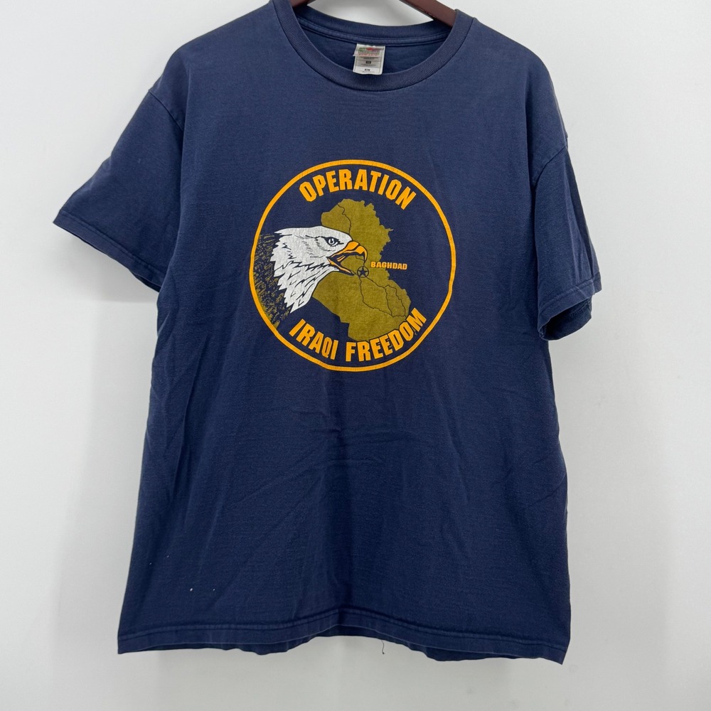 Vintage Fruit of the Loom‎ Operation Iraqi Freedom T-Shirt Navy Blue XL USA Made